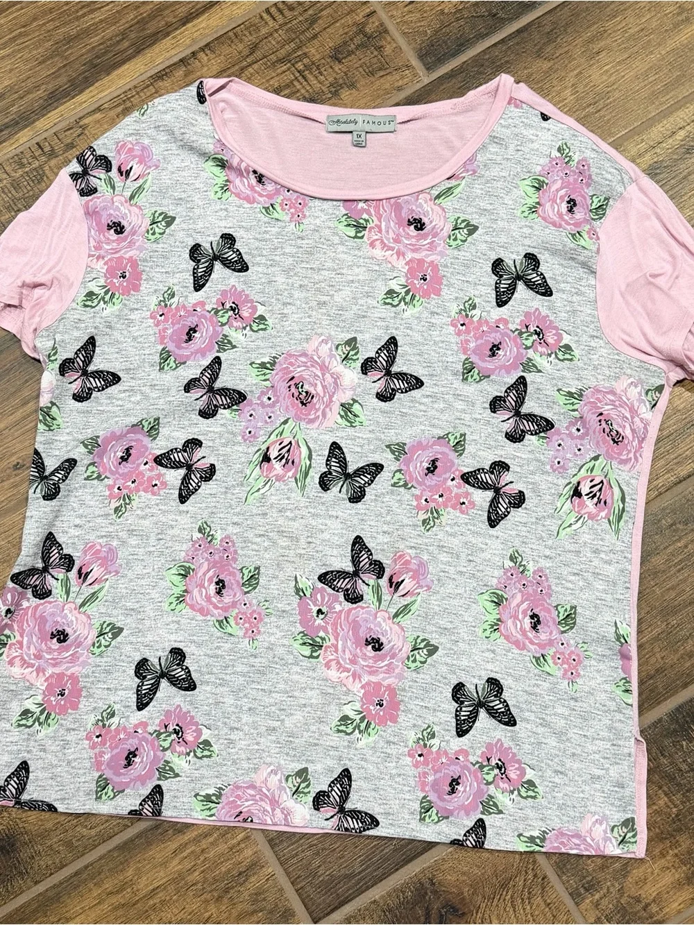 Absolutely Famous Pink Floral & Butterfly Short Sleeve Tee - Picture 1 of 3